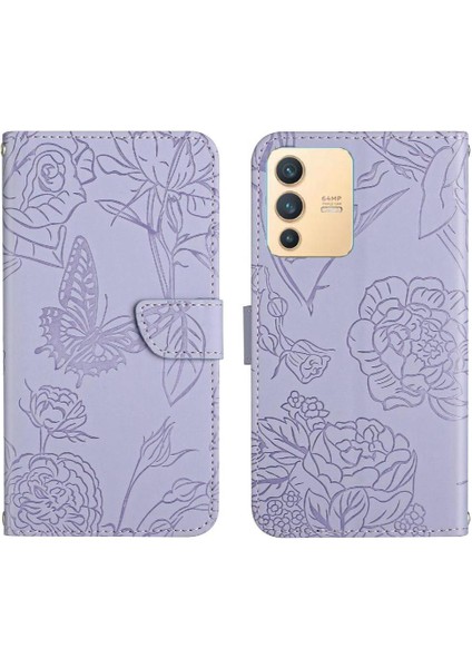 Vivo V23 5g Çiçekler ve Kelebekler Için Kılıf Darbeye Deri Kılıf Pu (Yurt Dışından)