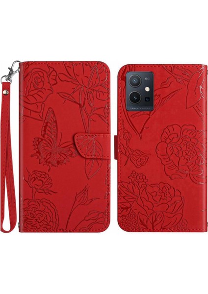 Vivo Y75 5G/Y55 5g Çiçekler ve Kelebekler Pu Deri Kapak Çevirin (Yurt Dışından)