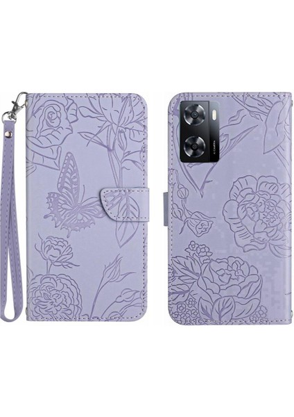 Oppo A57 4G/A77 4g Çiçekler ve Bilek Kayışı Pu ile Kelebekler Için Kılıf (Yurt Dışından)