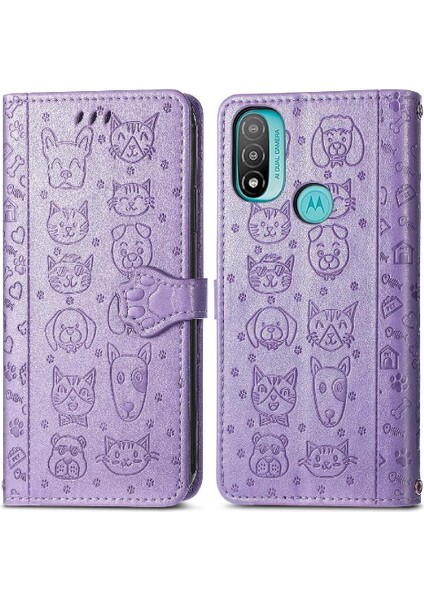 Moto E20 Flip Kapak Için Kılıf Kısa Kayış Karikatür Hayvanlar Deri Kılıf (Yurt Dışından)