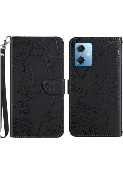 Xiaomi Poco X5 Darbeye Deri Kılıf Çiçekler ve Kelebekler Pu (Yurt Dışından)