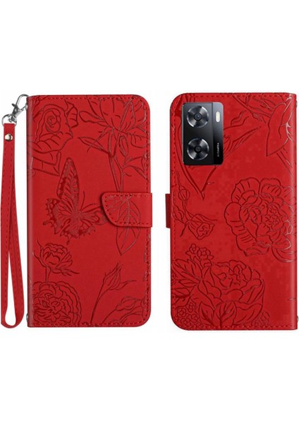 Oppo A57 4G/A77 4g Çiçekler ve Bilek Kayışı Pu ile Kelebekler Için Kılıf (Yurt Dışından)