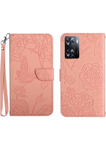 Oppo A57 4G/A77 4g Çiçekler ve Bilek Kayışı Pu ile Kelebekler Için Kılıf (Yurt Dışından)