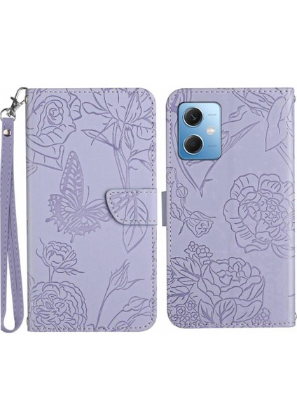 Xiaomi Poco X5 Darbeye Deri Kılıf Çiçekler ve Kelebekler Pu (Yurt Dışından)