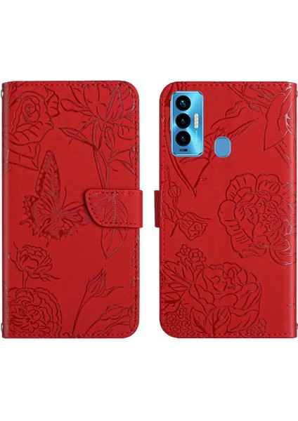 Tecno Camon 18I Darbeye Dayanıklı Deri Çanta Çiçekler ve Kelebekler Için Kılıf (Yurt Dışından)