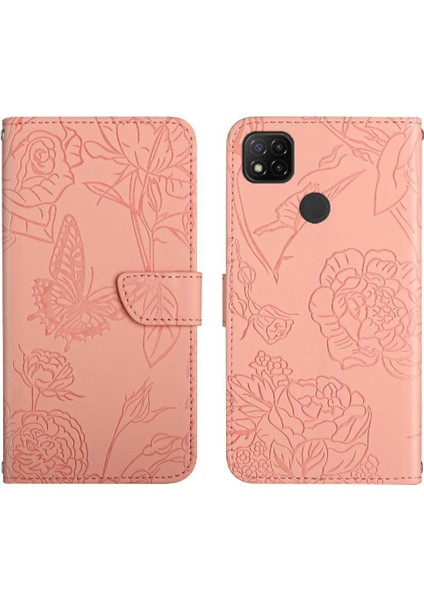 Xiaomi Redmi 9c Darbeye Deri Kılıf Çiçekler ve Kelebekler (Yurt Dışından)