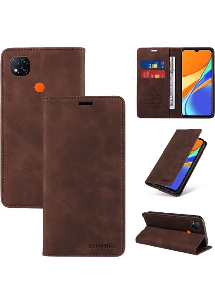 Xiaomi Redmi 9c Için Kılıf Pu Deri Manyetik Koruyucu Folyo Cüzdan (Yurt Dışından)