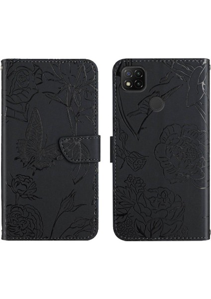 Xiaomi Redmi 9c Darbeye Deri Kılıf Çiçekler ve Kelebekler (Yurt Dışından)