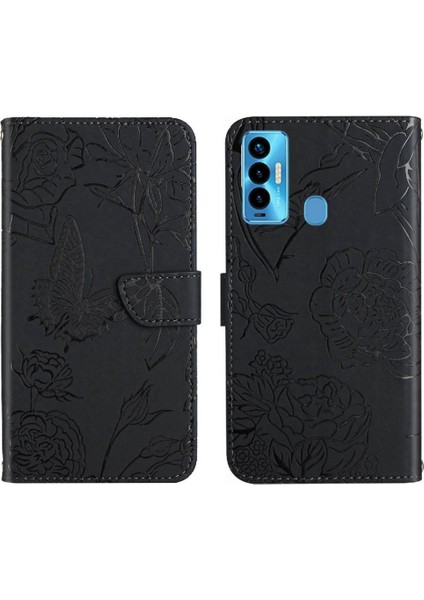 Tecno Camon 18I Darbeye Dayanıklı Deri Çanta Çiçekler ve Kelebekler Için Kılıf (Yurt Dışından)