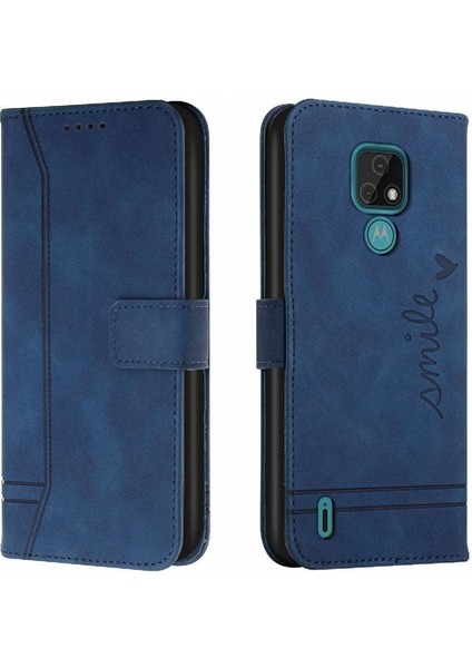 Motorola Moto E7 El Kayışı Flip Folio Cüzdan Pu Deri Için Telefon Kılıfı (Yurt Dışından)