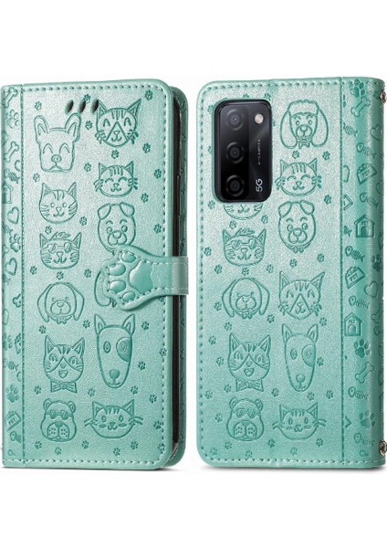 Oppo Oppo 5g Darbeye Karikatür Hayvanlar Için Kılıf Kısa Kayış Deri Kılıf (Yurt Dışından)