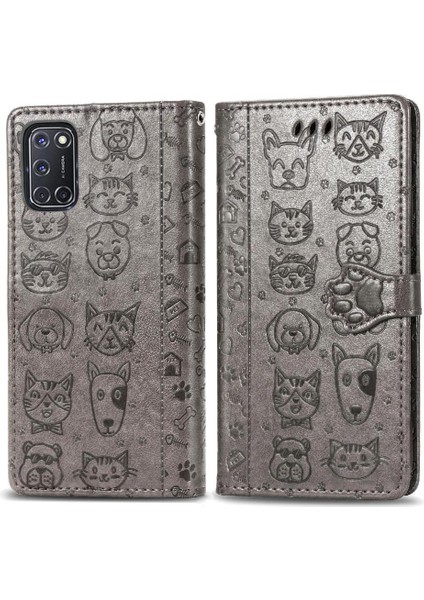 Oppo OPPO/A72/A92 Deri Kılıf Için Kılıf Karikatür Hayvanlar Kapak Çevirin (Yurt Dışından)