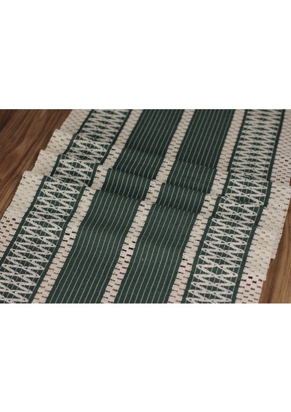 Pamuk Örme Püsküllü Dantel Runner Organik Pamuk Yeşil Runner 35X145 cm Runner Sunum Örtüsü modelleri