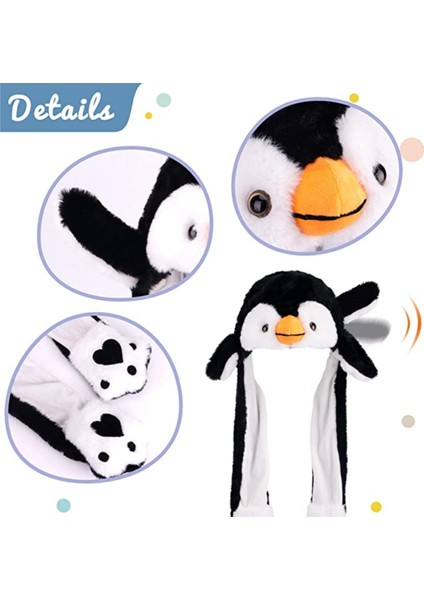 Penguen Şapka Kulakları Hareket Eden Işıklı Modlu Peluş Tavşan Şapka