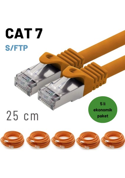 5 Adet 25 cm CAT7 Kablo S/FTP Ethernet Network Lan Ağ Kablosu