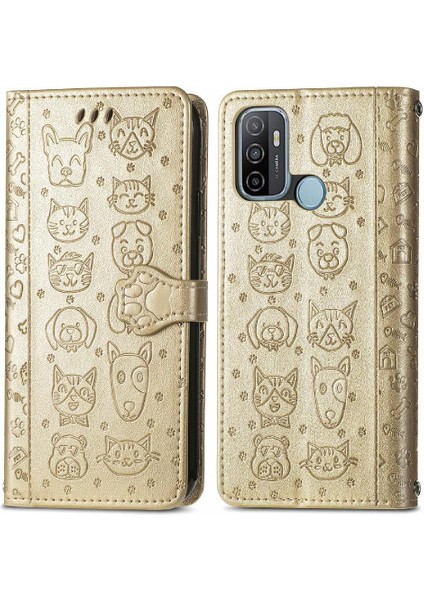 Oppo A53 2020 Için Kılıf Kısa Kayış Kapak Çevirin Kılıf Karikatür Hayvanlar (Yurt Dışından)