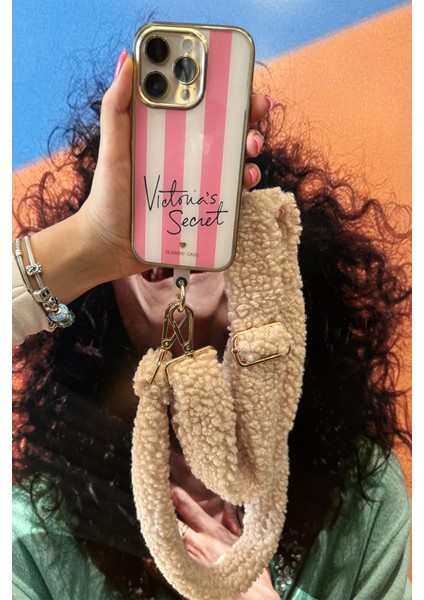 Tüm Kılıflara Uyumlu Teddy Peluş Bej Telefon Boyun Askısı