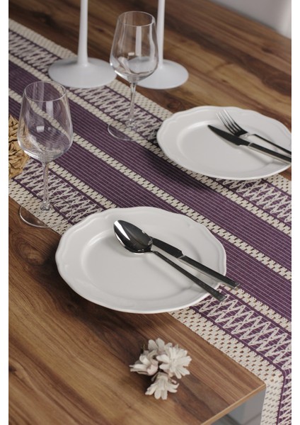 Pamuk Örme Püsküllü Dantel Runner Organik Pamuk Turkuaz Runner 35X145 cm Runner Sunum Örtüsü