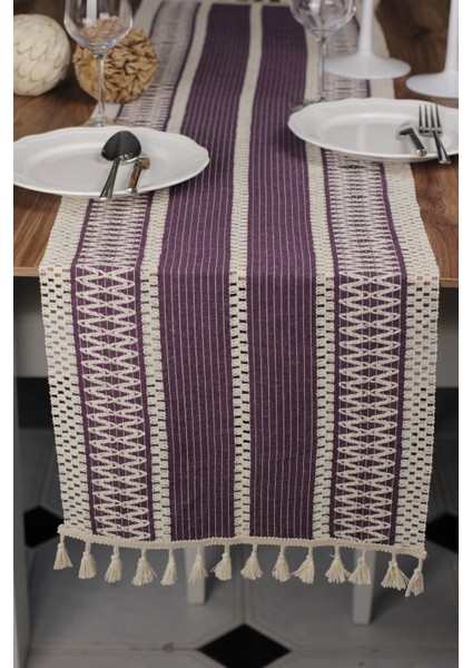 Pamuk Örme Püsküllü Dantel Runner Organik Pamuk Turkuaz Runner 35X145 cm Runner Sunum Örtüsü fiyatları