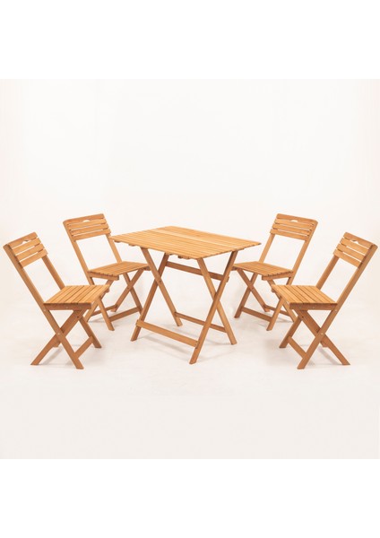 Meya Dekor Balkon - Bahçe 5'li Katlanabilir Bistro Set 4 Sandalye 1 Bahçe 60X80 cm Masa