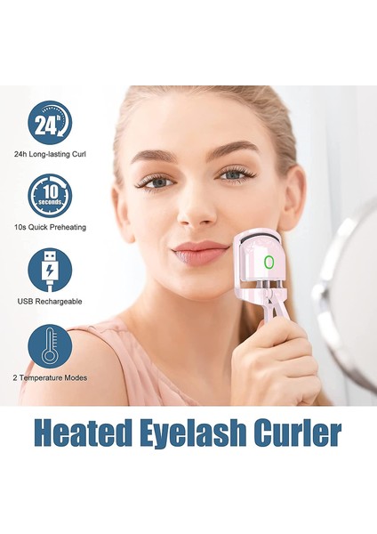 Isıtmalı Kirpik Kıvırıcı Elektronik Şarjlı Kirpik Kıvırıcı Eyelash Curler Pembe