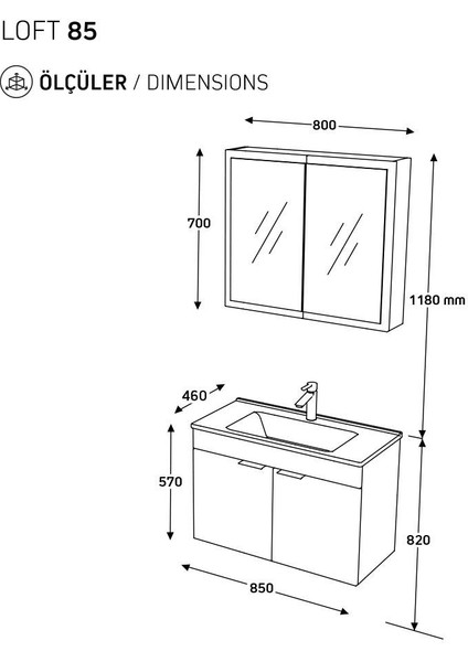 Loft 85 cm Latte Banyo Dolabı