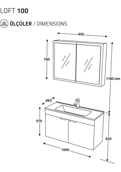 Loft 100 cm Latte Banyo Dolabı