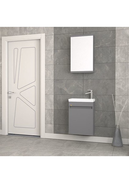 Edremit 45 cm Mat Gri Banyo Dolabı