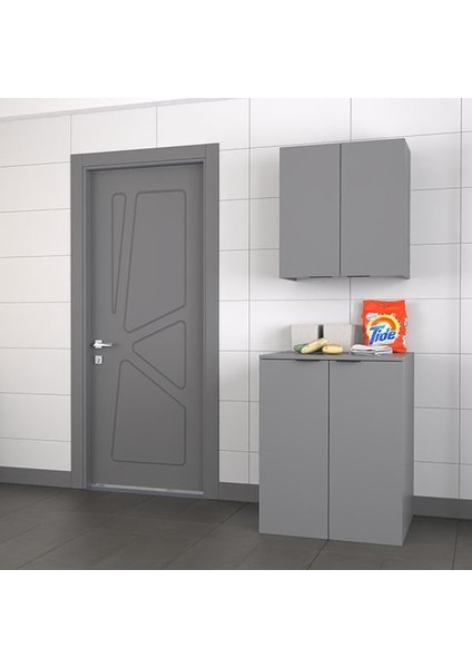 Arya ve Loft Uyumlu Çamaşır Makinesi Dolabı Renk Mat Gri