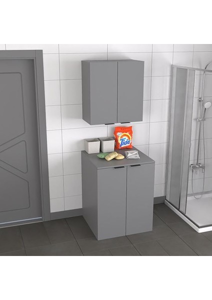 Arya ve Loft Uyumlu Çamaşır Makinesi Dolabı Renk Mat Gri