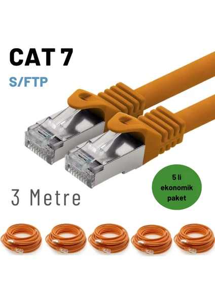 5 Adet 3 Metre  Cat7 Kablo S/ftp Ethernet Network Lan Ağ Kablosu