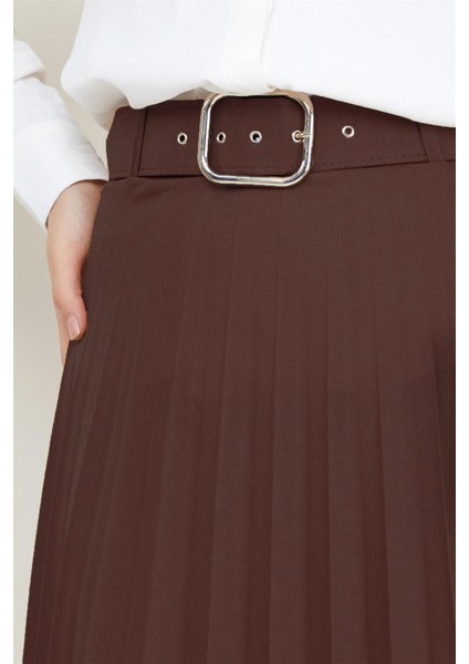 Kemerli Piliseli Etek Kahverengi HM2104