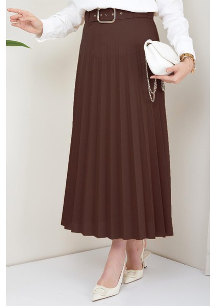 Kemerli Piliseli Etek Kahverengi HM2104