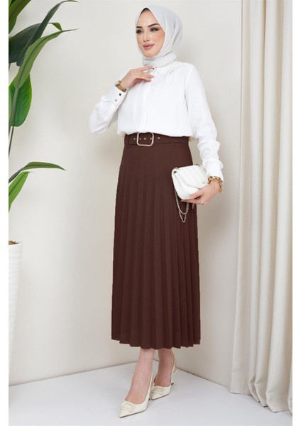 Kemerli Piliseli Etek Kahverengi HM2104 fiyatları