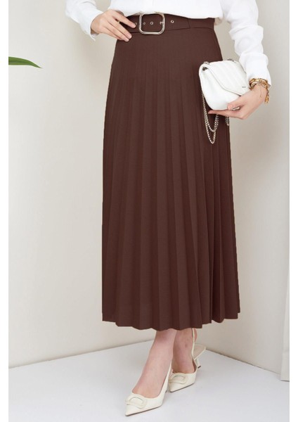 Kemerli Piliseli Etek Kahverengi HM2104 modelleri