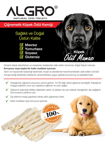 Sığır Derisi Burgu Çubuk Köpek Ödülü Katkı Maddesi Yok Koruyucu Yok 100 Adet 500 gr