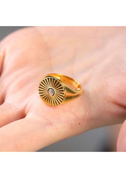 Zirkon Taşlı Papatya Tasarım Gold Renk 925 Ayar Gümüş Kadın Tektaş Yüzük fırsatları