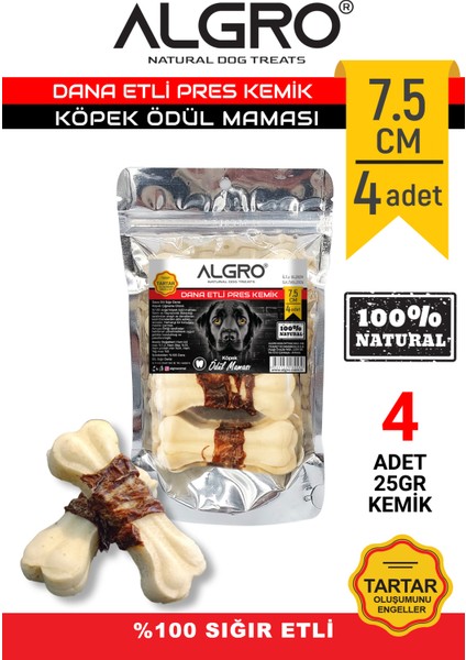 Dana Etli Doğal Ödül Kemiği 7 5 cm 25 gr x 4 Adet Pakette Yenilebilir Çiğneme Kemiği