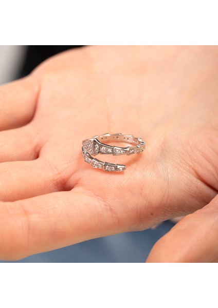 Zirkon Taşlı Snake Tasarım Silver Renk 925 Ayar Gümüş Kadın Yüzük fırsatları