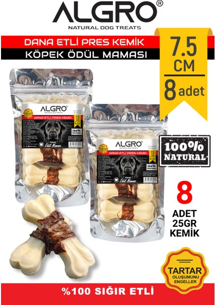 Dana Etli Doğal Ödül Kemiği 7,5 cm 25 gr. x 4 Adet Pakette 2 Paket Yenilebilir Çiğneme Kemiği