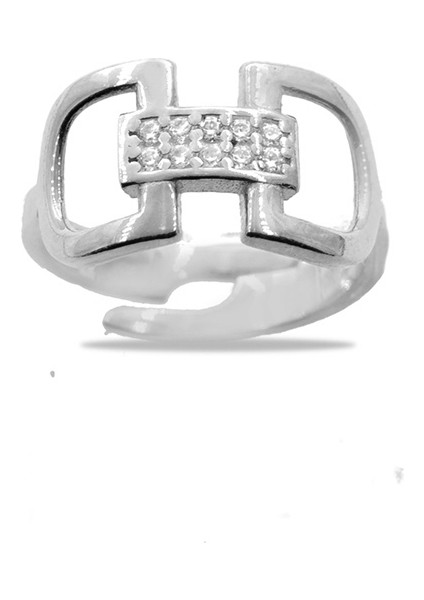 Zirkon Taşlı Belt Tasarım Silver Renk 925 Ayar Gümüş Kadın Yüzük