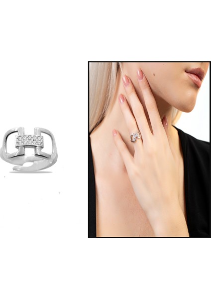 Zirkon Taşlı Belt Tasarım Silver Renk 925 Ayar Gümüş Kadın Yüzük fiyatları
