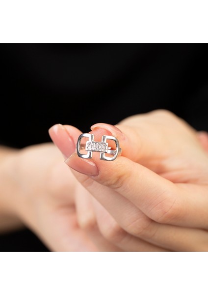 Zirkon Taşlı Belt Tasarım Silver Renk 925 Ayar Gümüş Kadın Yüzük fırsatları