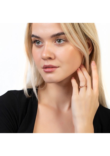 Zirkon Taşlı Zincir Tasarım Rose Renk 925 Ayar Gümüş Kadın Tektaş Yüzük fırsatları