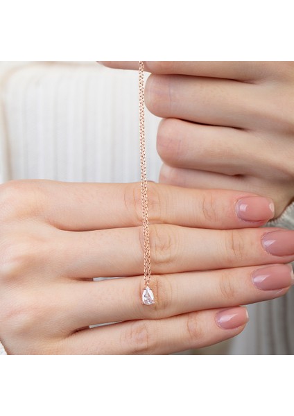 Faset Zirkon Tek Taşlı Rose Renk 925 Ayar Gümüş Kadın Kolye fırsatları