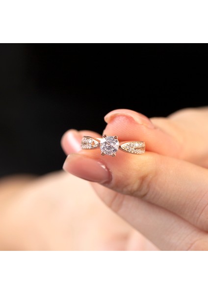 Mikro Zirkon Taş Süslemeli Rose Renk Free Size 925 Ayar Gümüş Kadın Tektaş Yüzük fiyatları