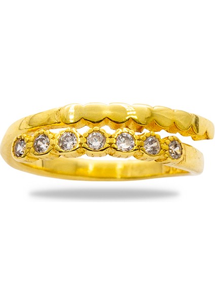 Beyaz Zirkon Taşlı Zarif Tasarım Gold Renk Free Size 925 Ayar Gümüş Kadın Yüzük