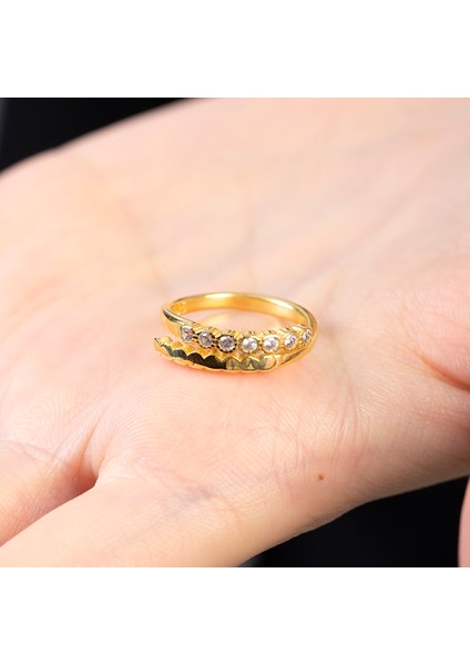 Beyaz Zirkon Taşlı Zarif Tasarım Gold Renk Free Size 925 Ayar Gümüş Kadın Yüzük modelleri