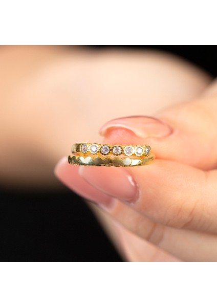 Beyaz Zirkon Taşlı Zarif Tasarım Gold Renk Free Size 925 Ayar Gümüş Kadın Yüzük fırsatları