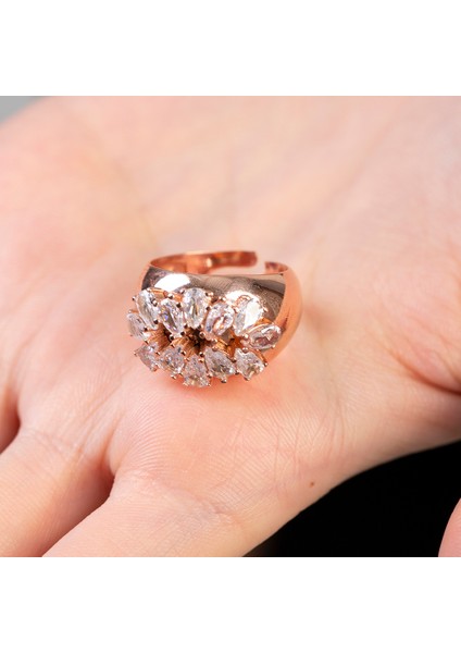 Damla Kesim Beyaz Zirkon Taşlı Rose Renk Free Size 925 Ayar Gümüş Kadın Yüzük fırsatları